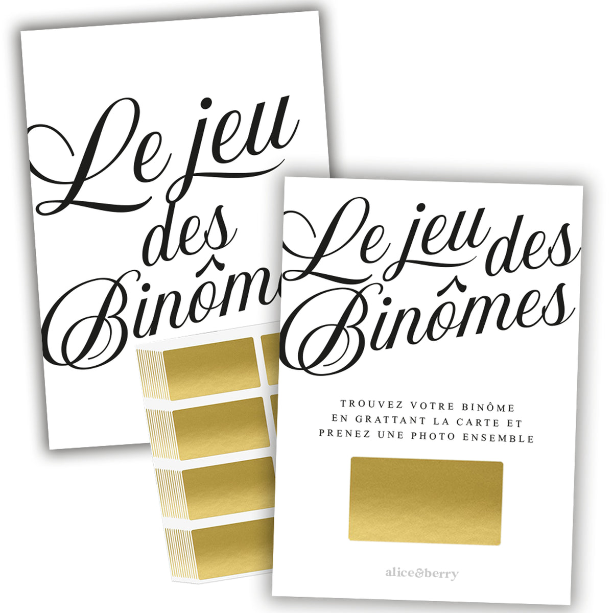 Jeu binômes mariage noir et blanc – Cartes à gratter nominatives