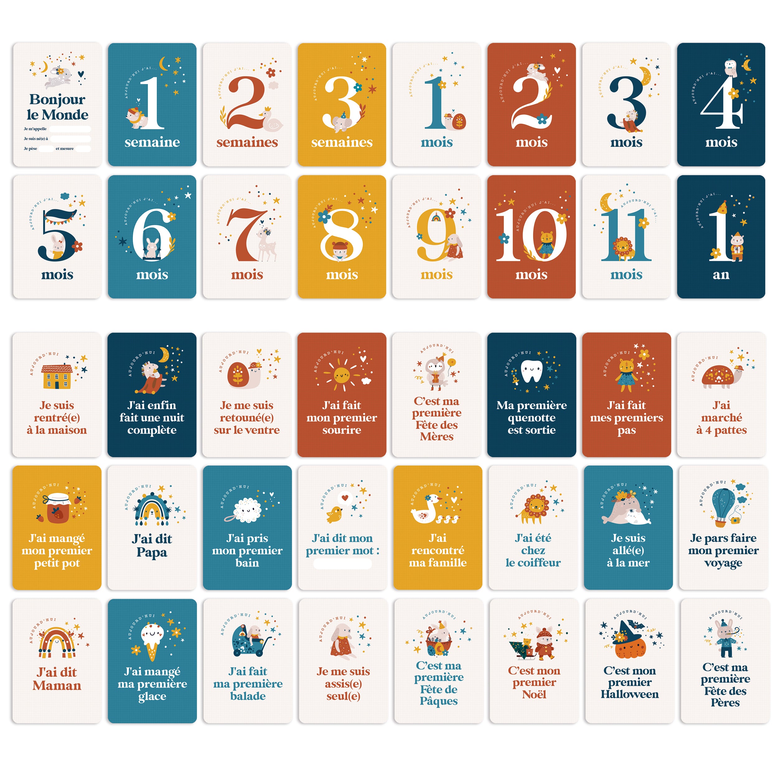 Cartes Étapes & Moiniversaires Bébé | Pack Complet de Souvenirs (40 cartes)