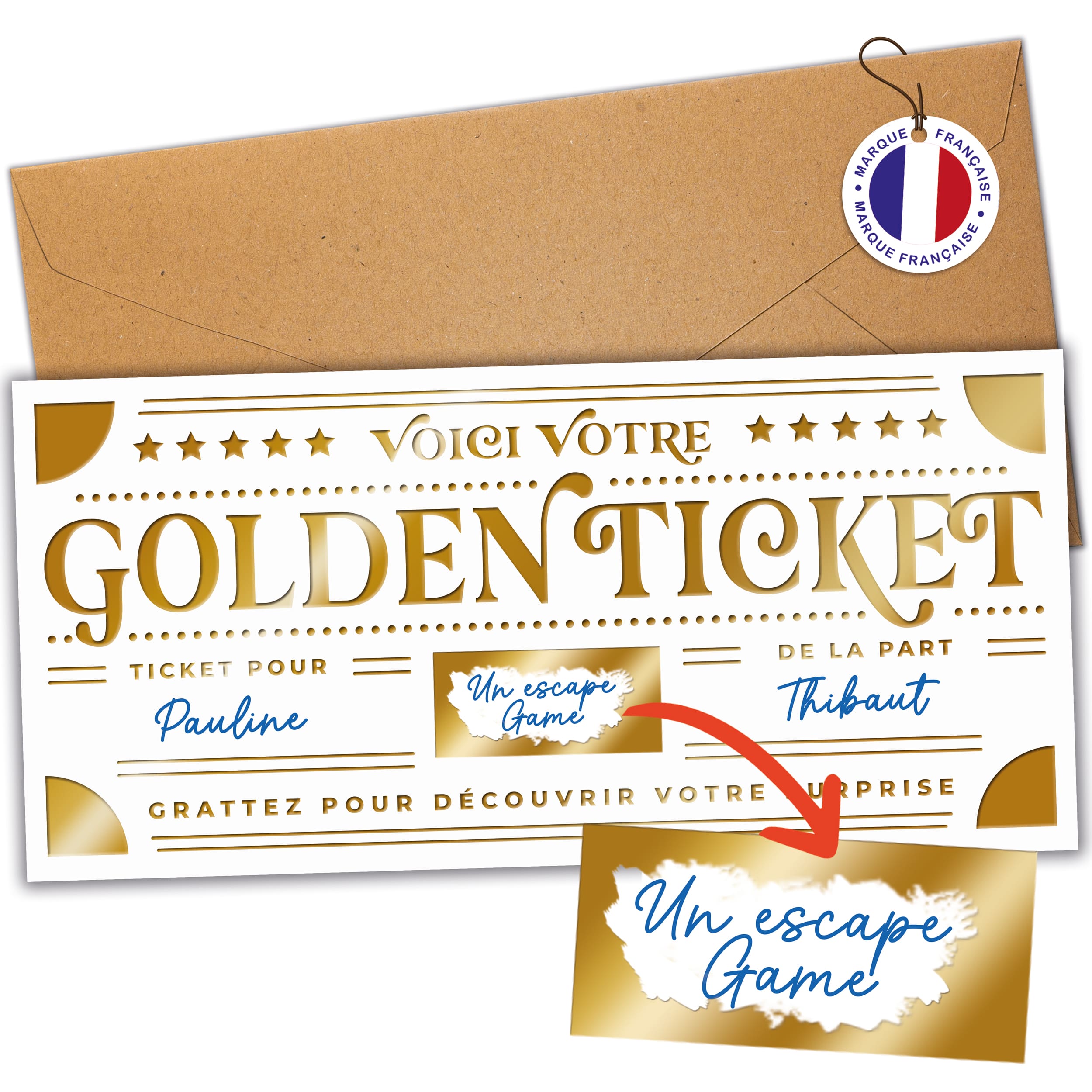 Golden Ticket à Gratter | Carte Cadeau Surprise Personnalisable - Blanc