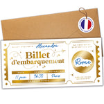 Carte à gratter billet d'avion or avec dorure à chaud et pastille dorée