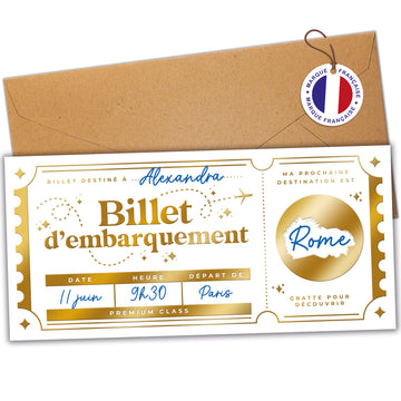 Carte à Gratter Voyage Surprise | Billet d’avion Personnalisable  - Or