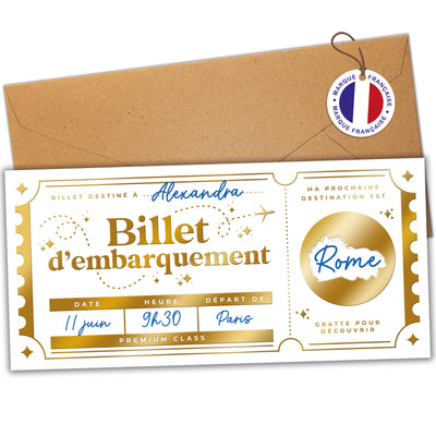 Carte à Gratter Voyage Surprise | Billet d’avion Personnalisable  - Or