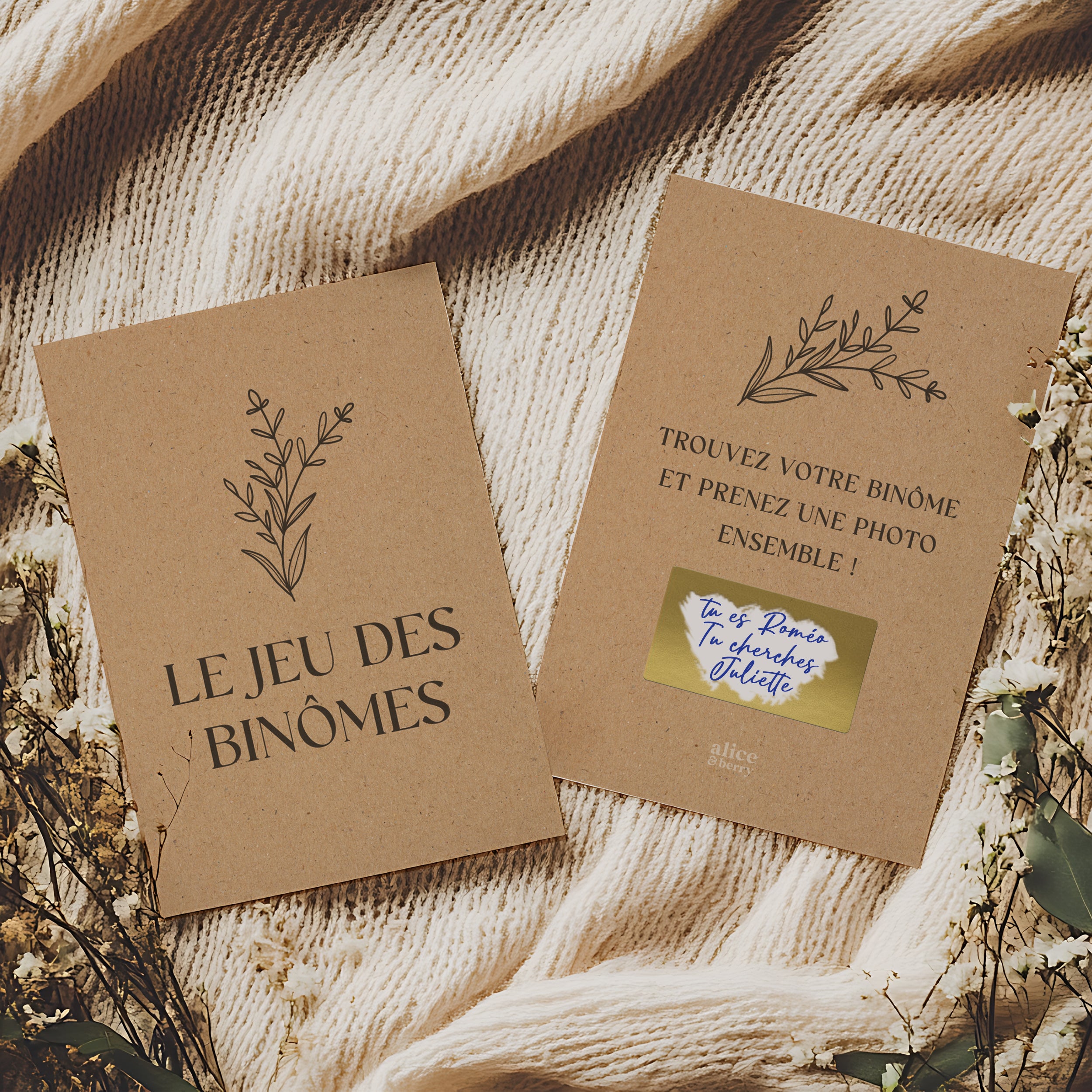 Jeu binômes mariage à gratter – 50 cartes kraft pour photobooth
