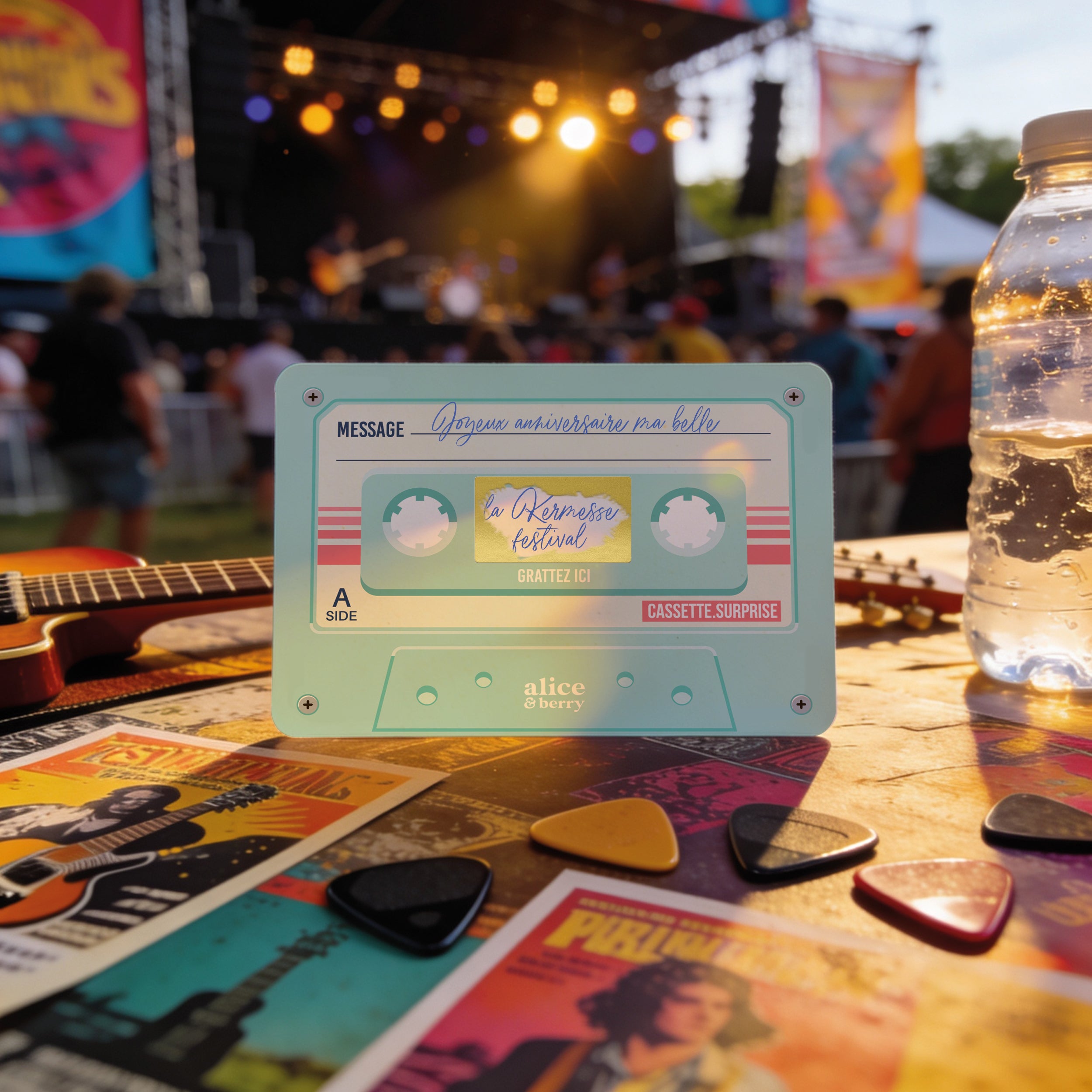 Carte à Gratter Cadeau | Surprise Personnalisable Cassette audio rétro - Menthe