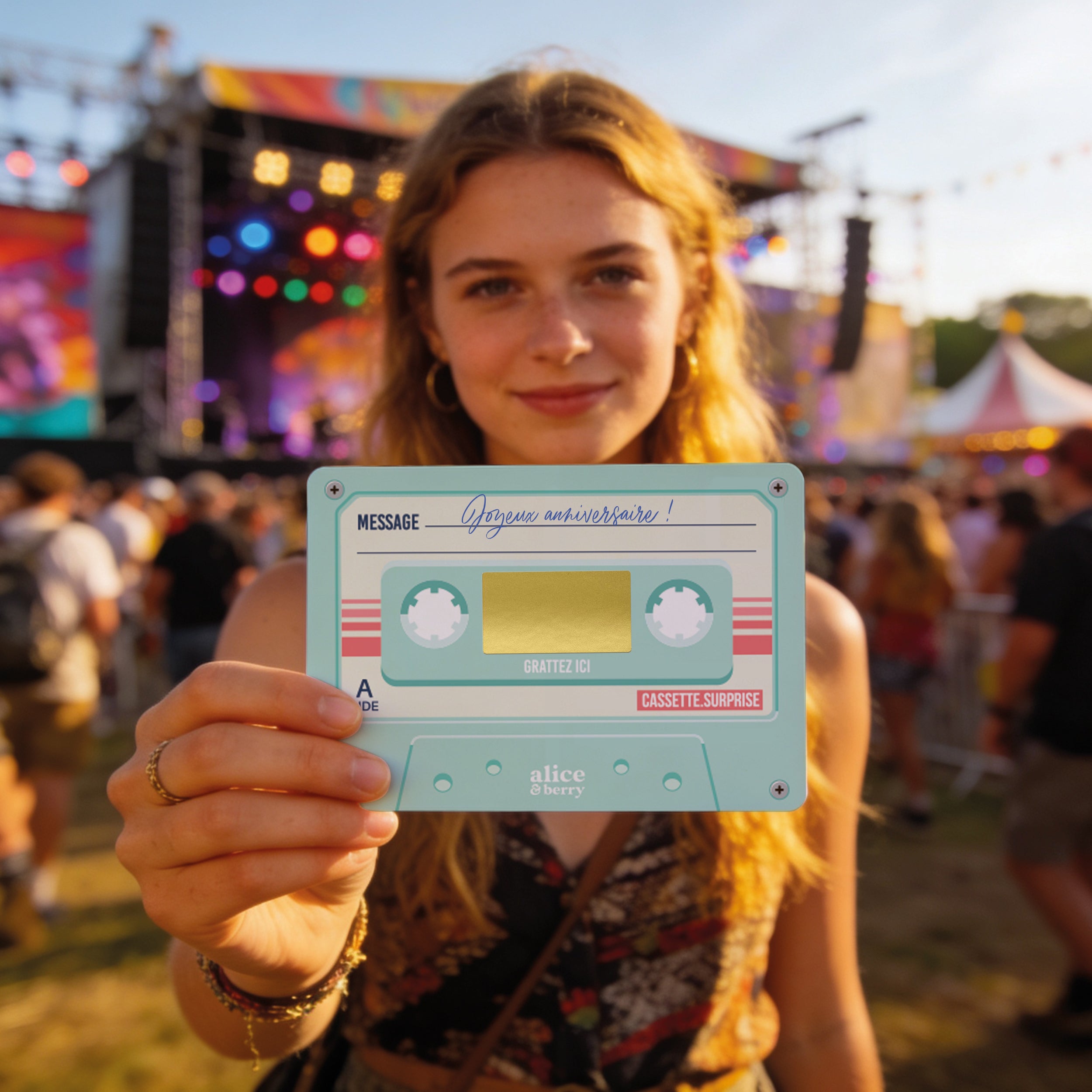Carte à Gratter Cadeau | Surprise Personnalisable Cassette audio rétro - Menthe