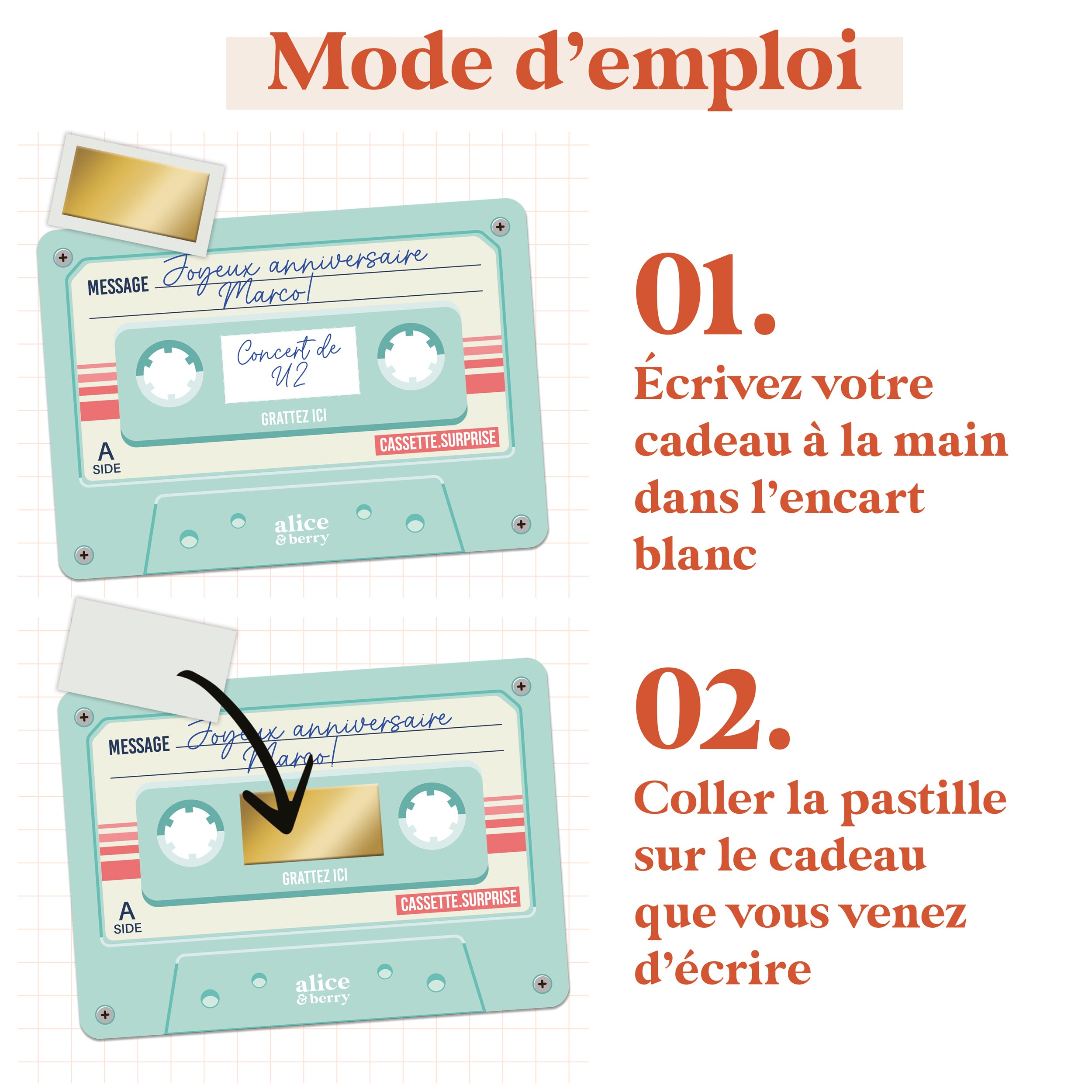 Carte à Gratter Cadeau | Surprise Personnalisable Cassette audio rétro - Menthe