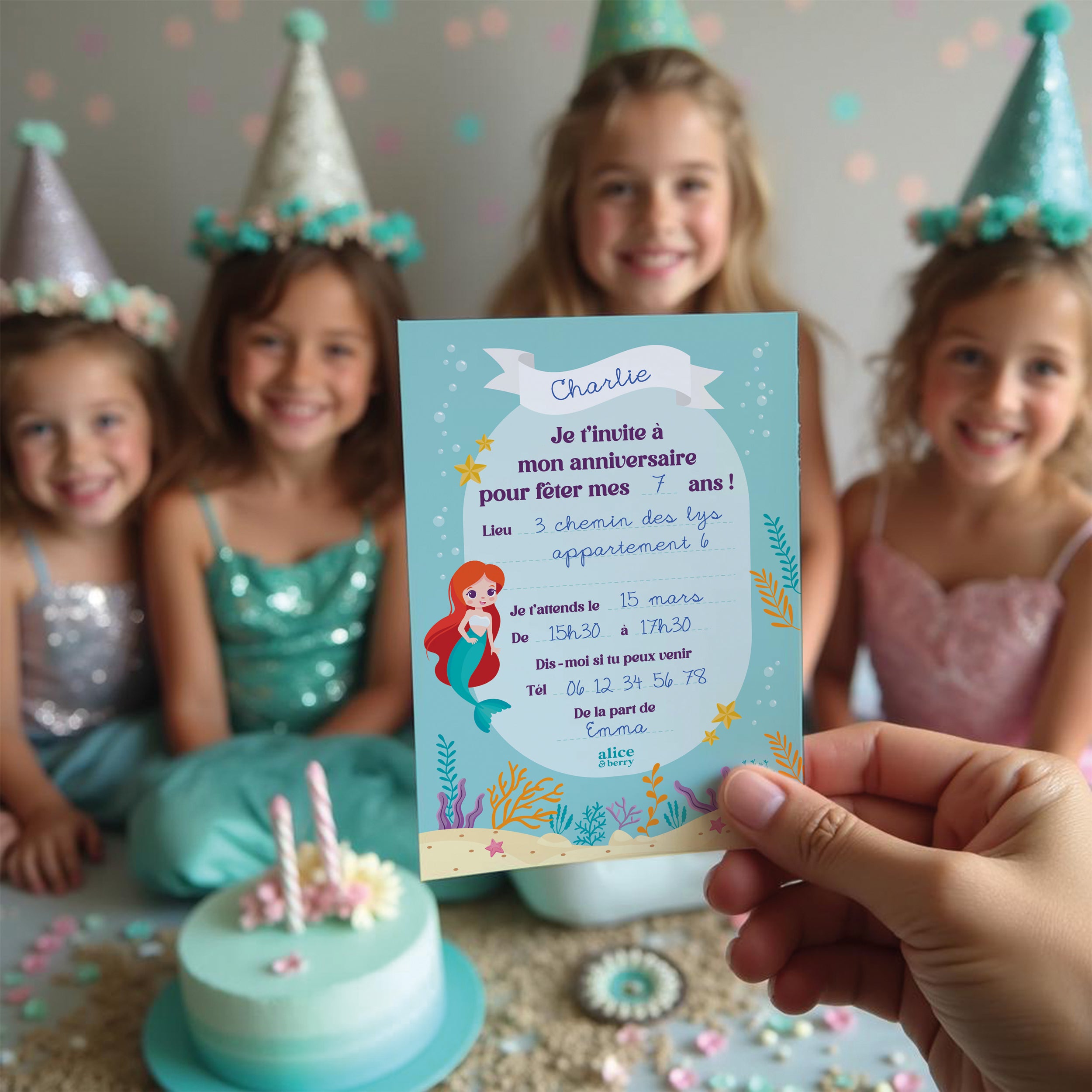 Invitations anniversaire enfant Sirène