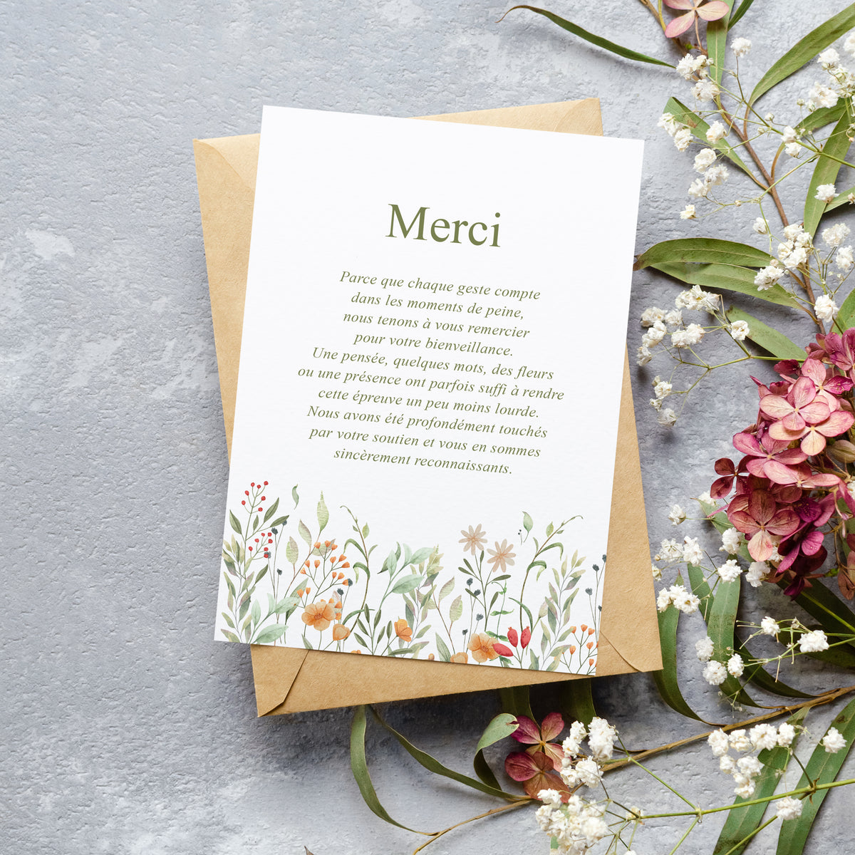 Cartes de Remerciement Décès Fleurs Sauvages