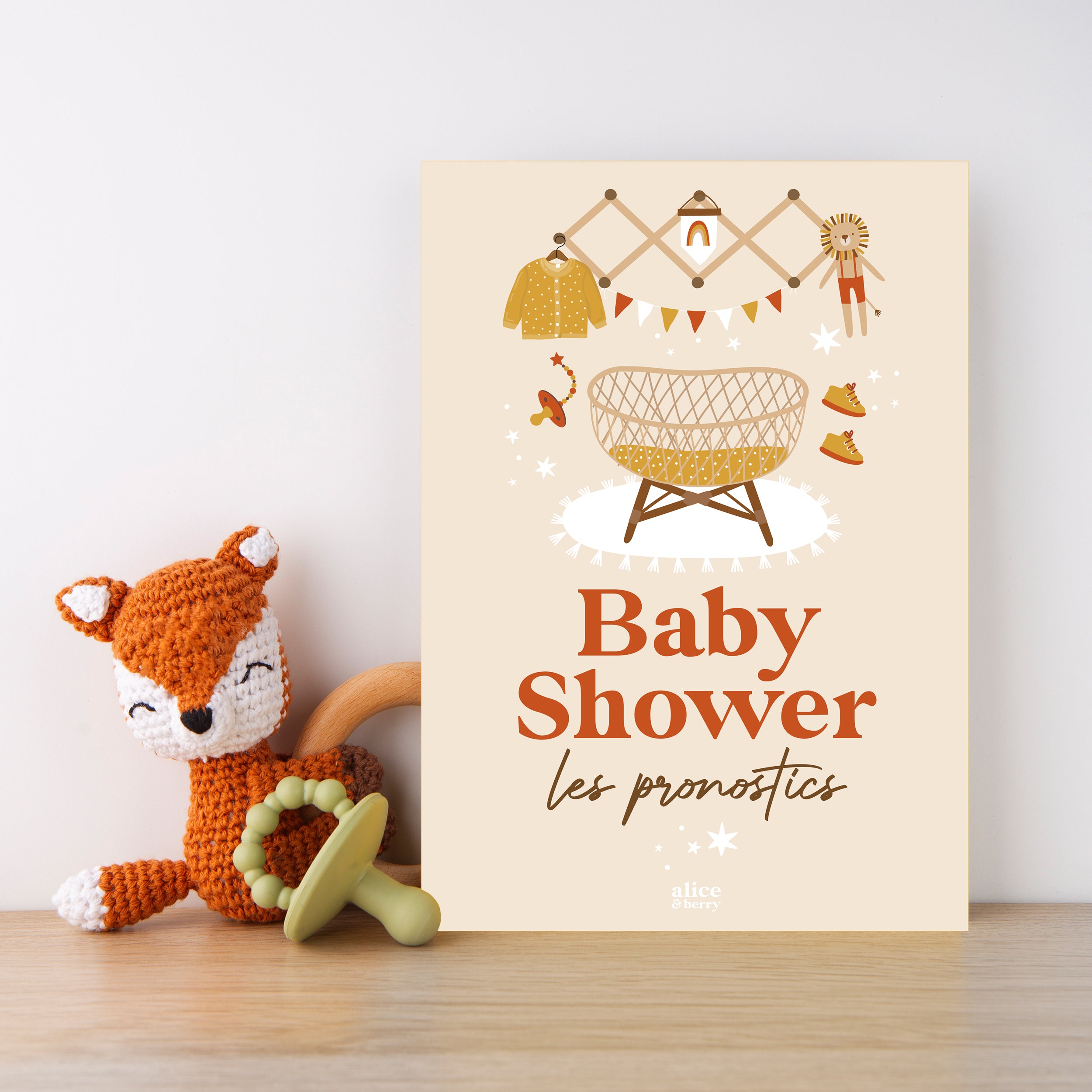 Cartes pronostics Baby Shower en français couleur Terracotta