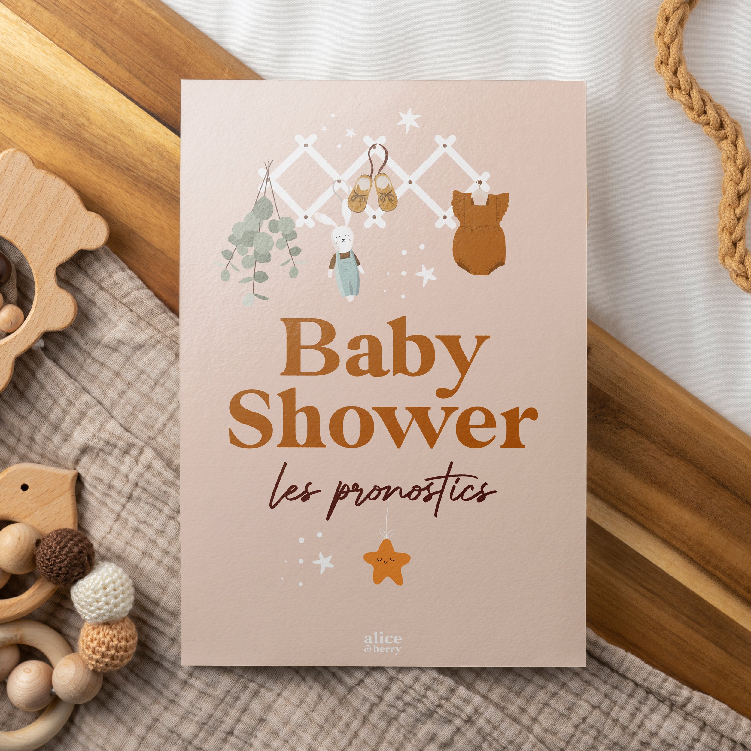 Cartes pronostics Baby Shower en français couleur Poudre