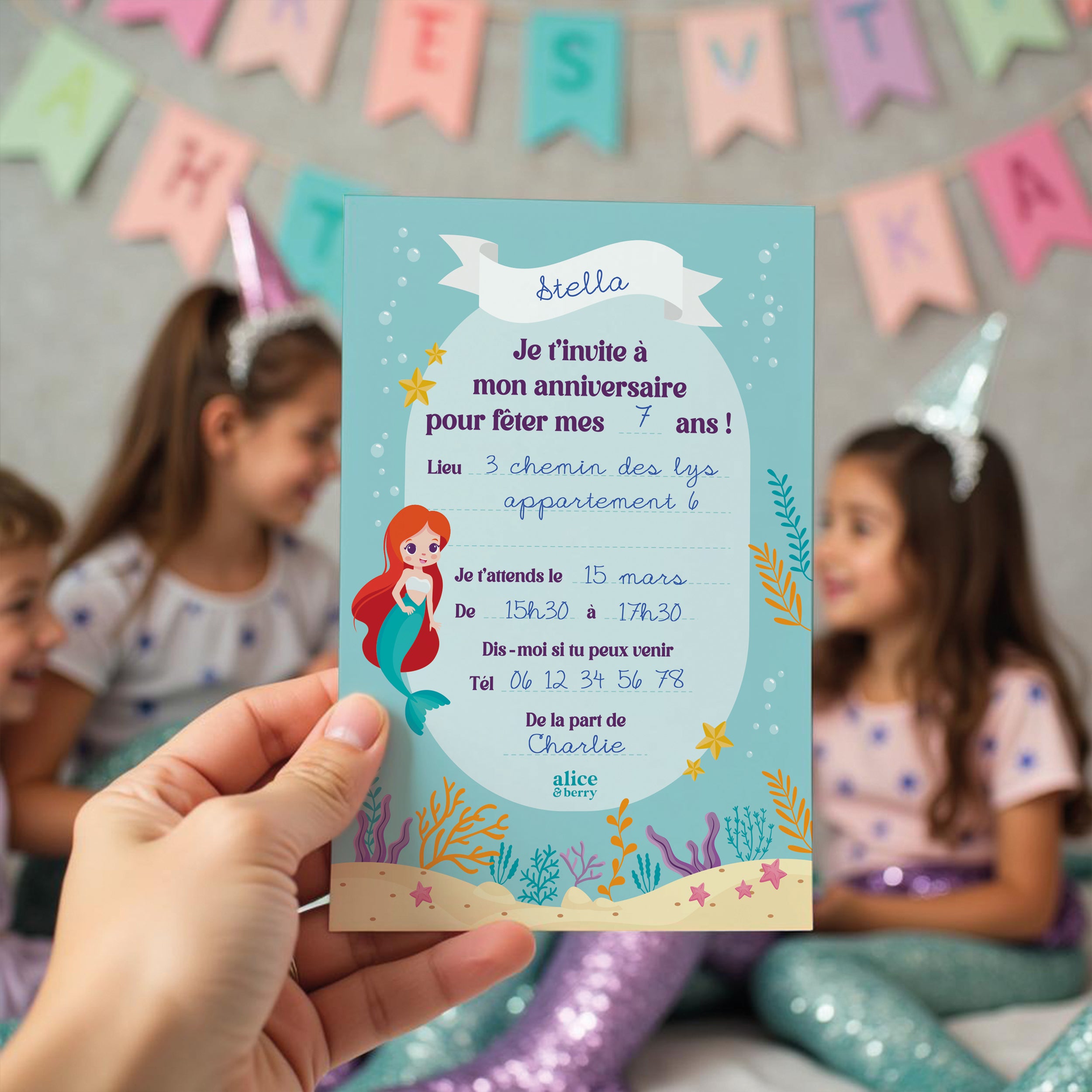 Invitations anniversaire enfant Sirène