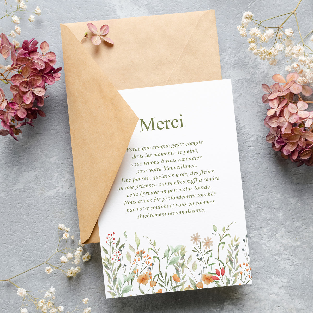 Cartes de Remerciement Décès Fleurs Sauvages