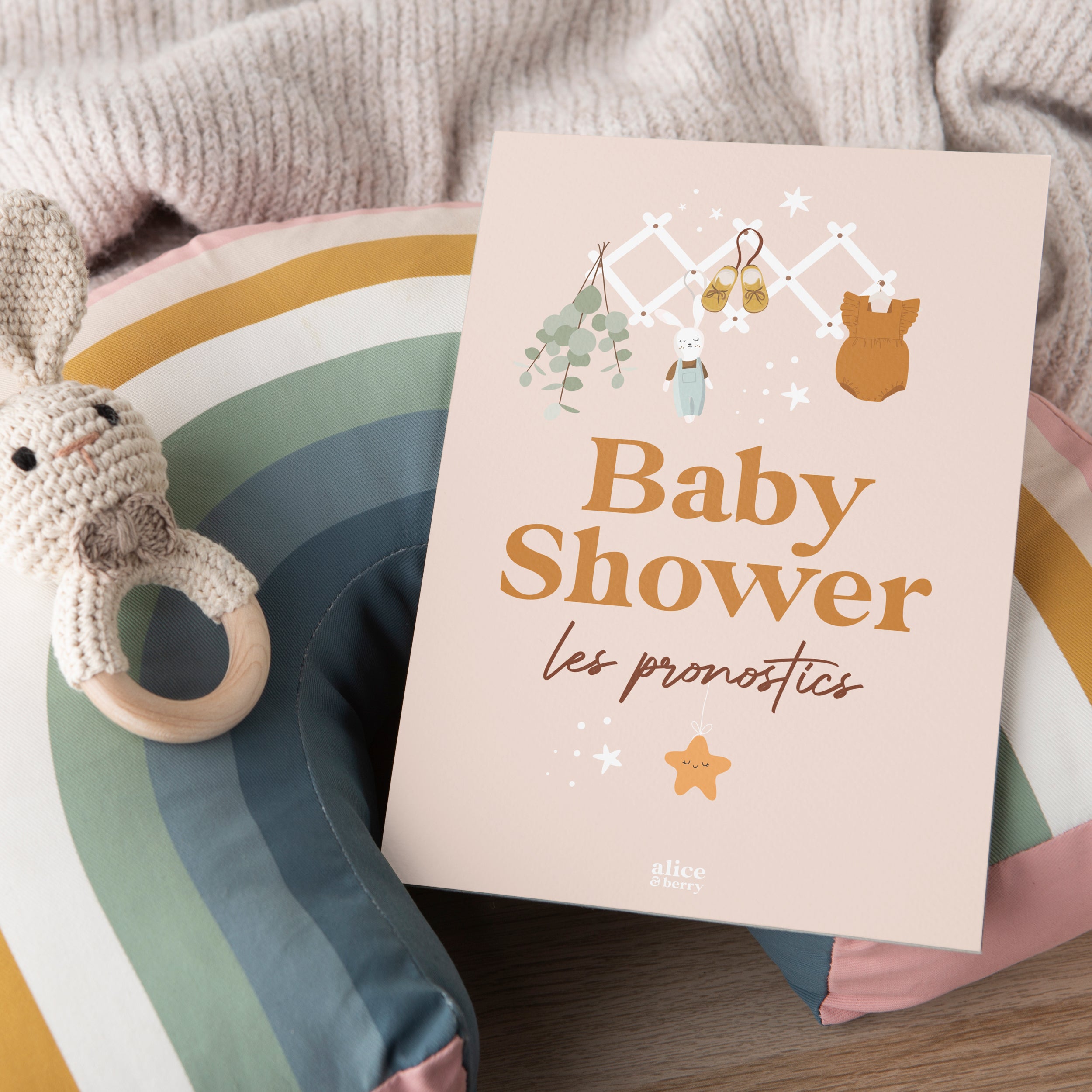 Cartes pronostics Baby Shower en français couleur Poudre