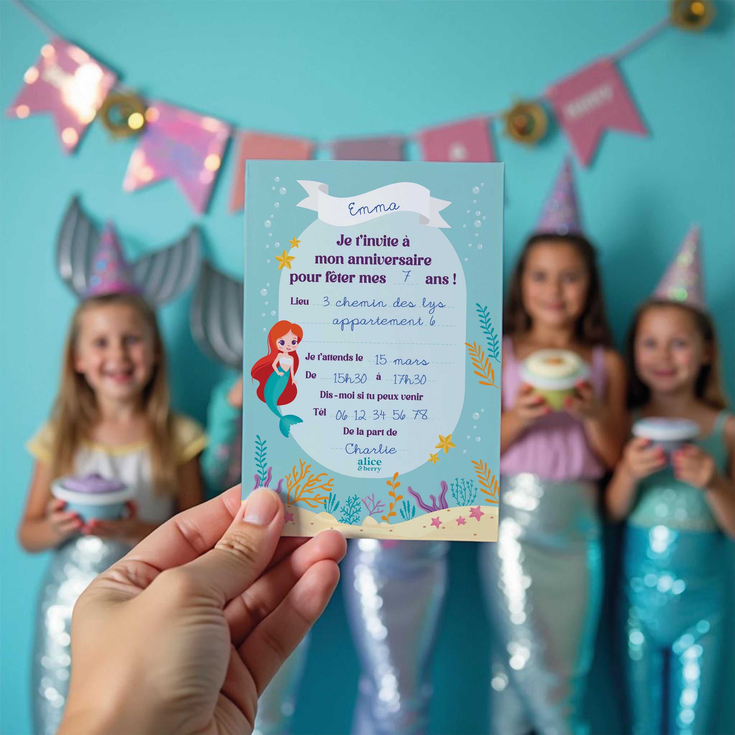Invitations anniversaire enfant Sirène