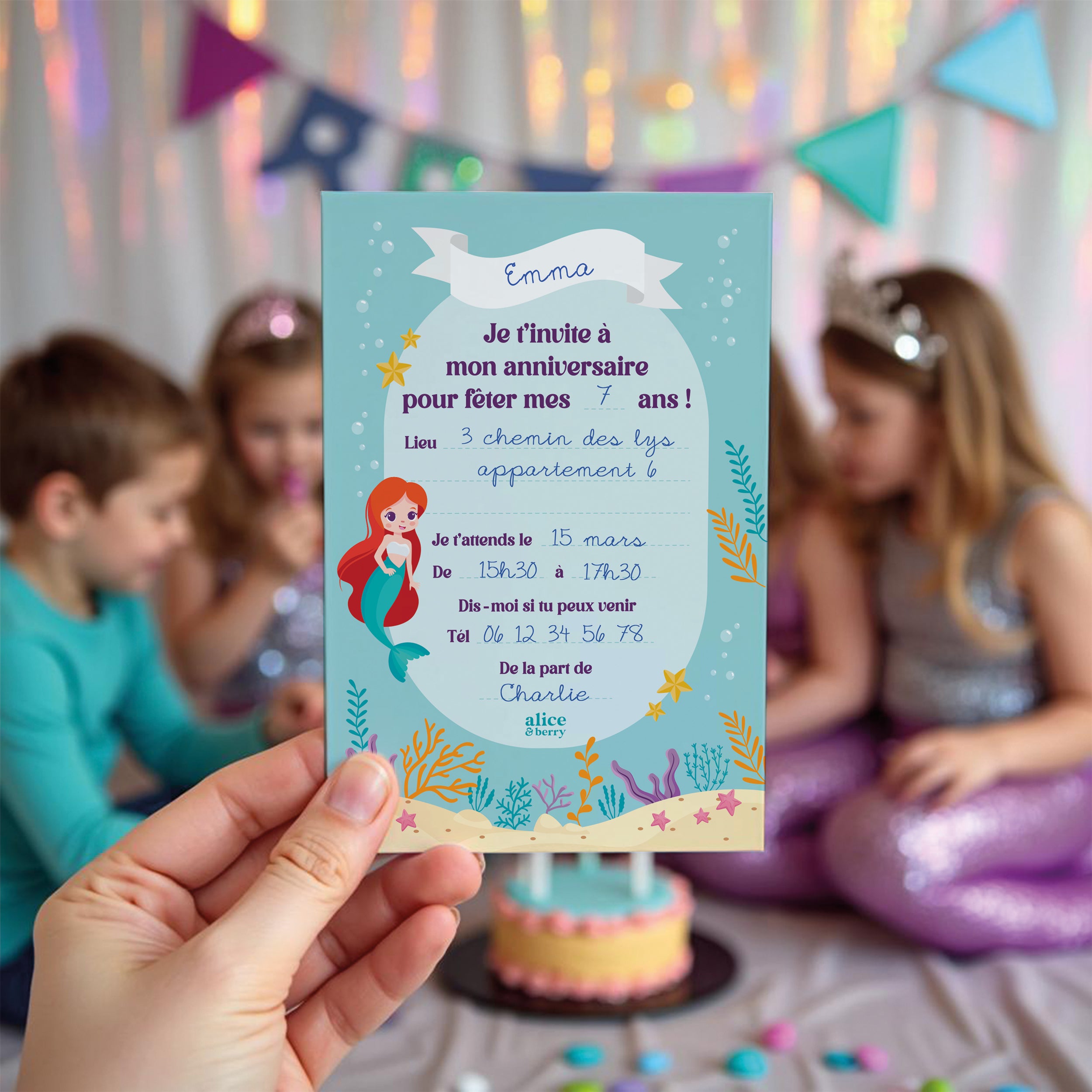 Invitations anniversaire enfant Sirène