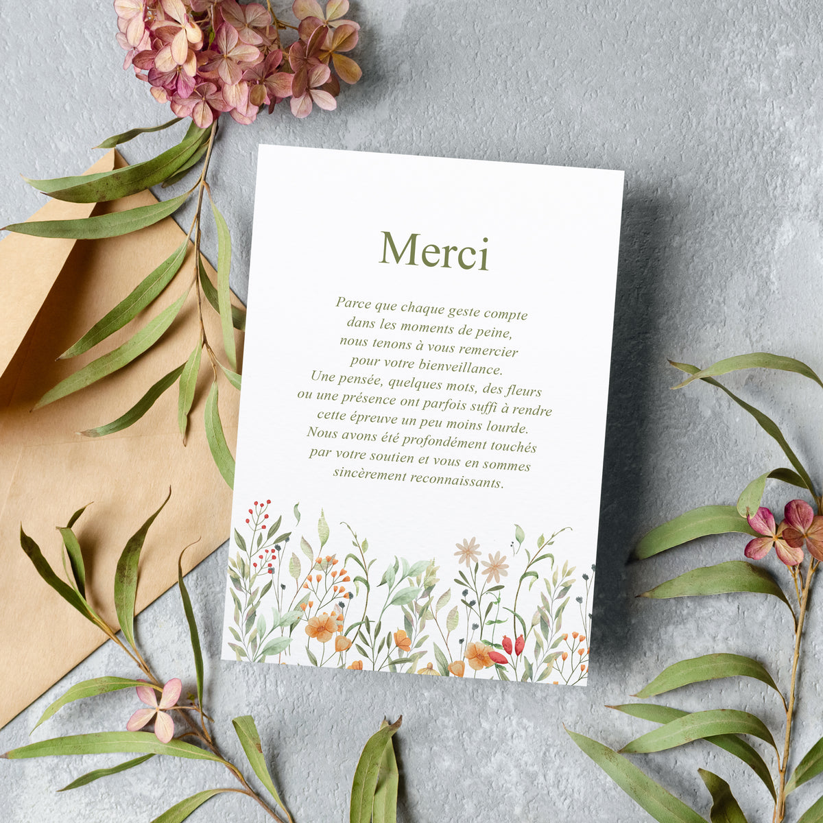 Cartes de Remerciement Décès Fleurs Sauvages