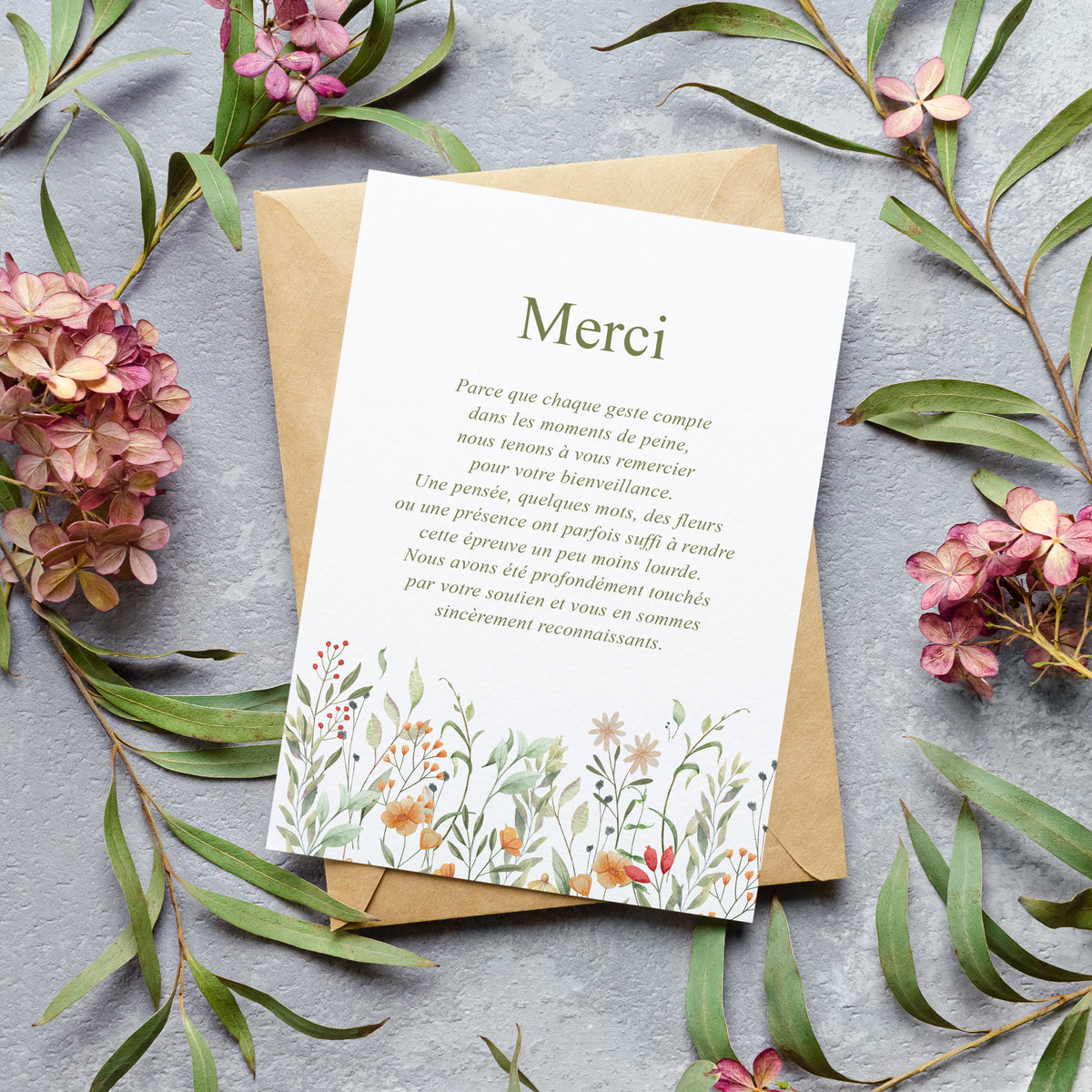 Cartes de Remerciement Décès Fleurs Sauvages
