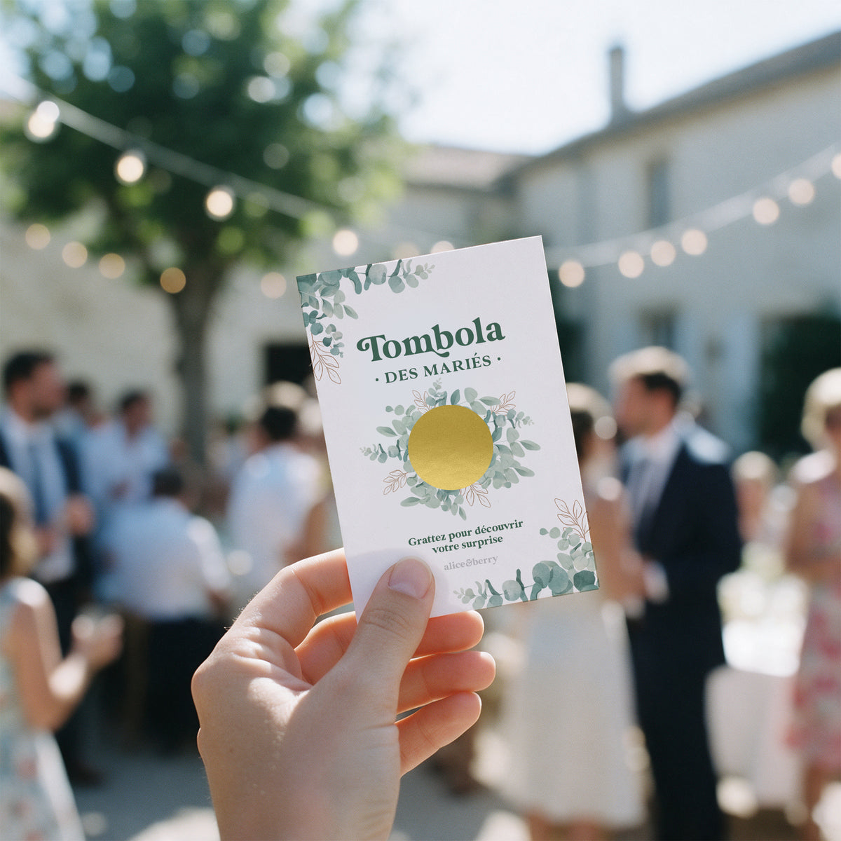 Tombola des mariés eucalyptus à gratter – Cartes personnalisables pour mariage champêtre