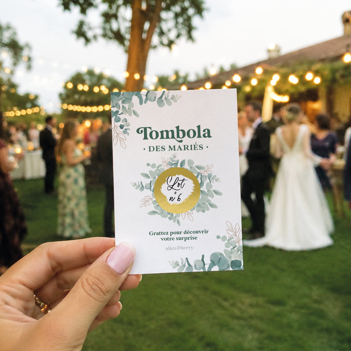 Tombola des mariés eucalyptus à gratter – Cartes personnalisables pour mariage champêtre