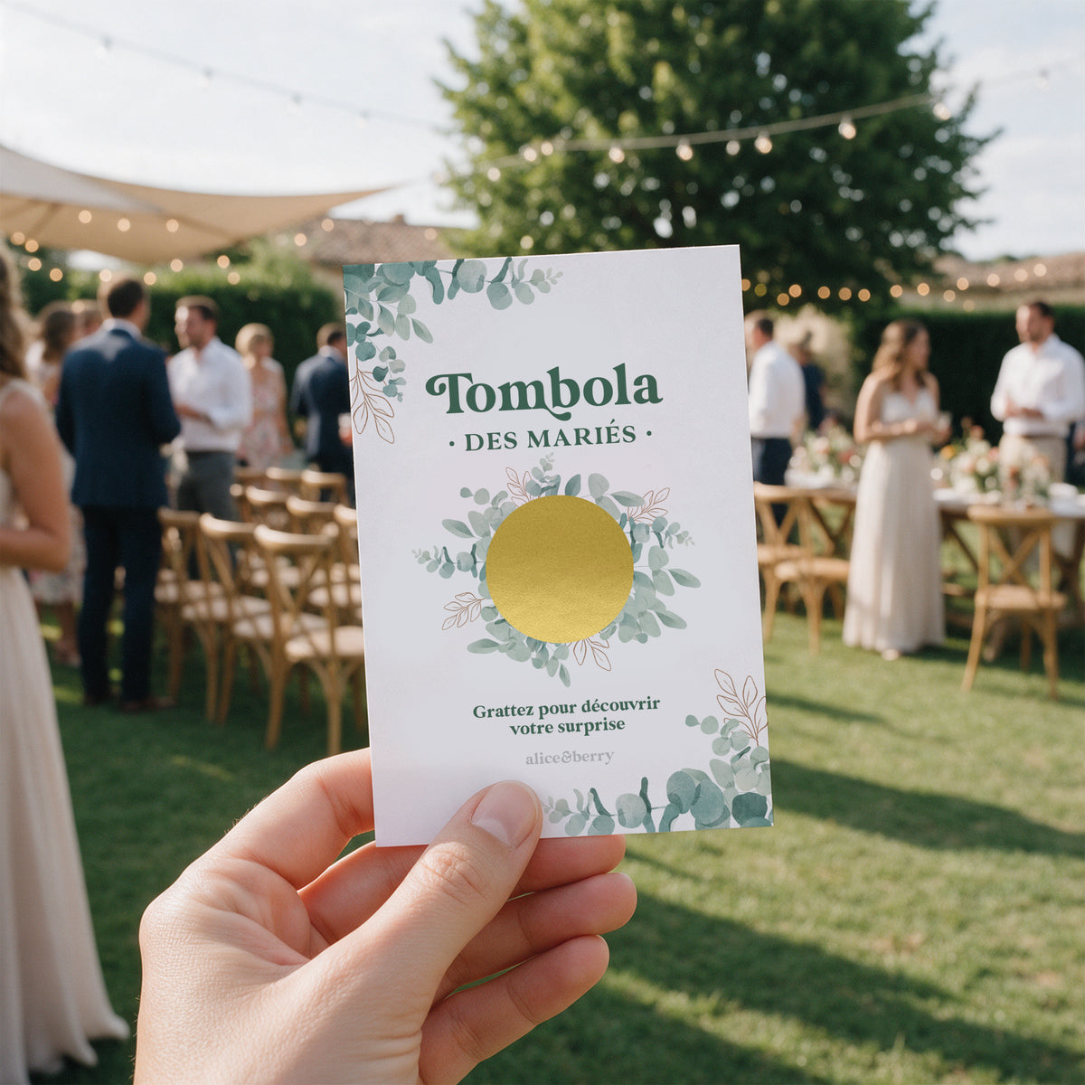 Tombola des mariés eucalyptus à gratter – Cartes personnalisables pour mariage champêtre