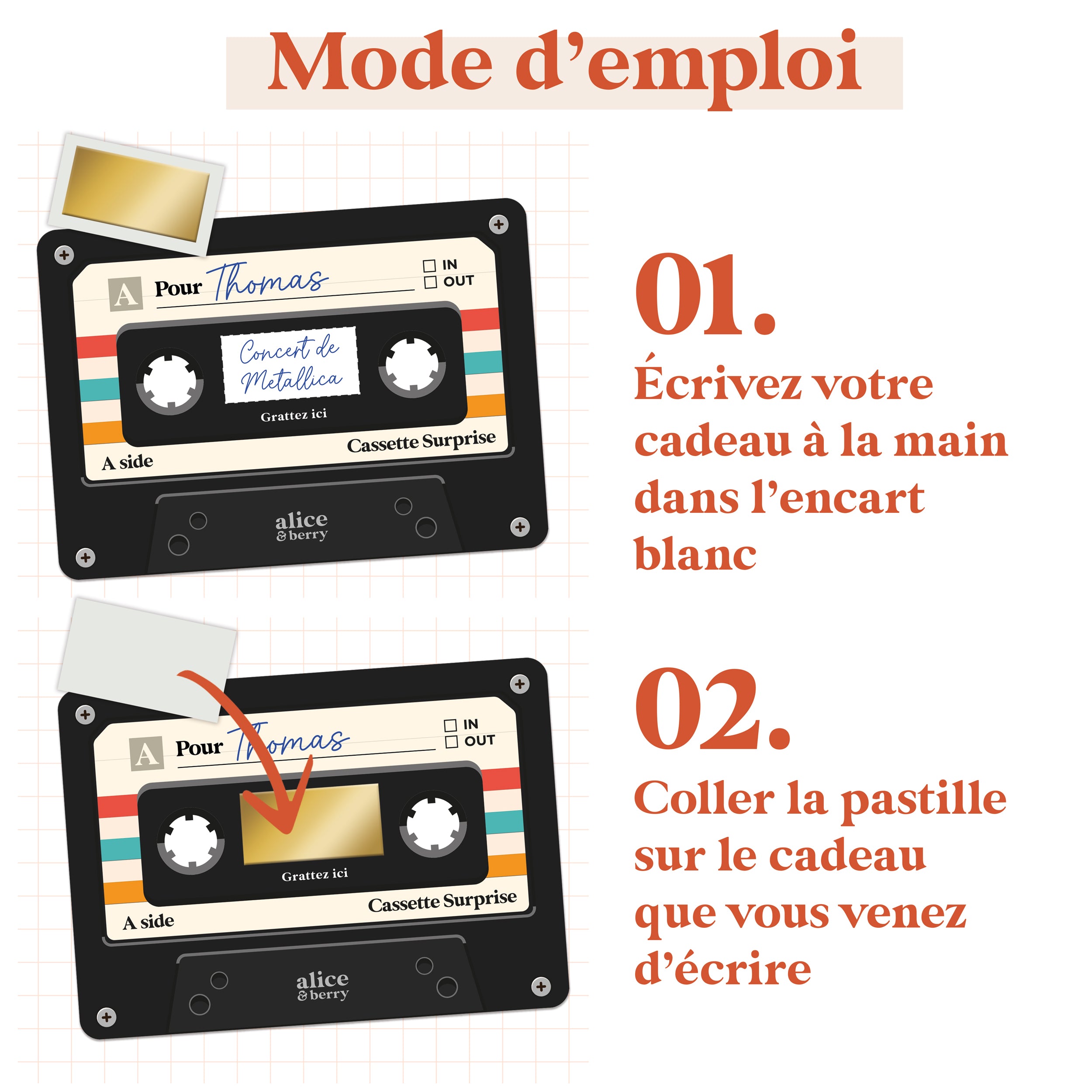 Carte à Gratter Cadeau | Surprise Personnalisable Cassette audio rétro - Noire