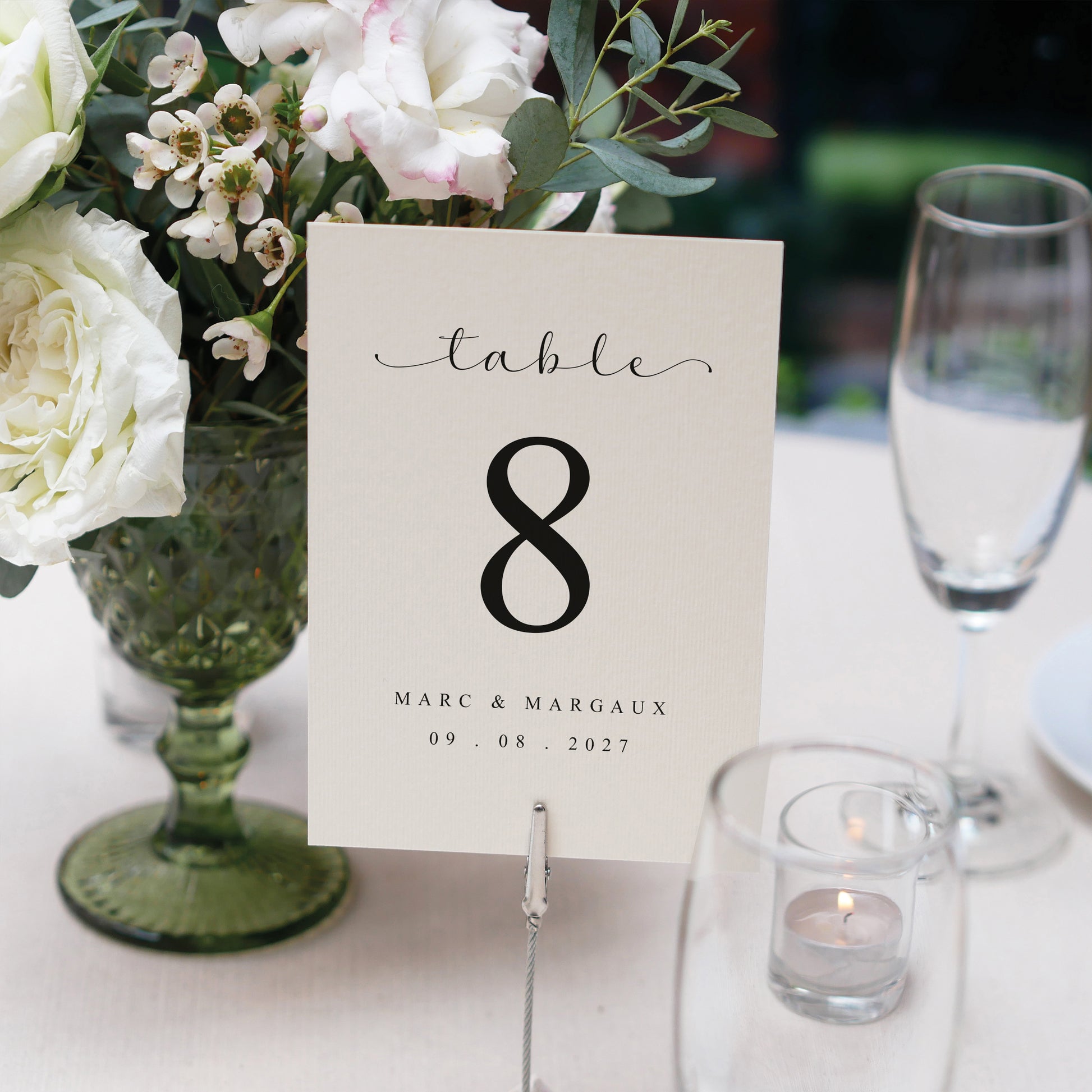 Carte numéro de table mariage format A6 papier 350g impression noire