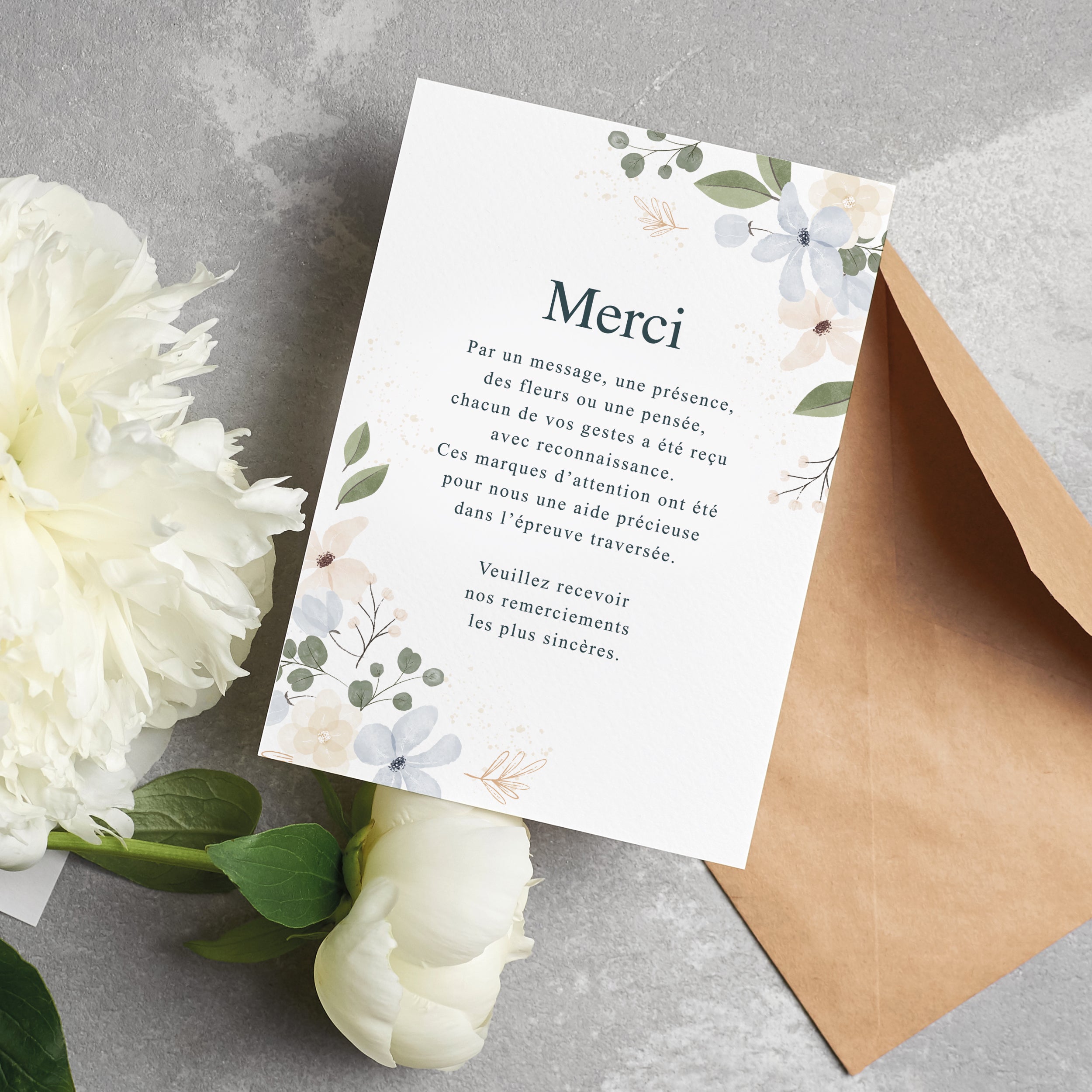 10 Cartes de Remerciement Deuil Fleurs