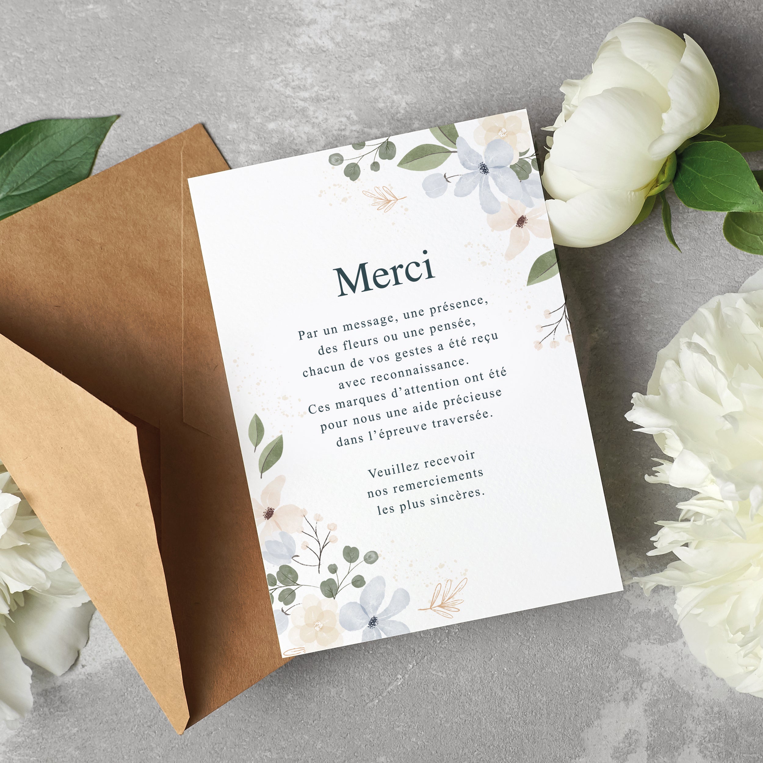 10 Cartes de Remerciement Deuil Fleurs