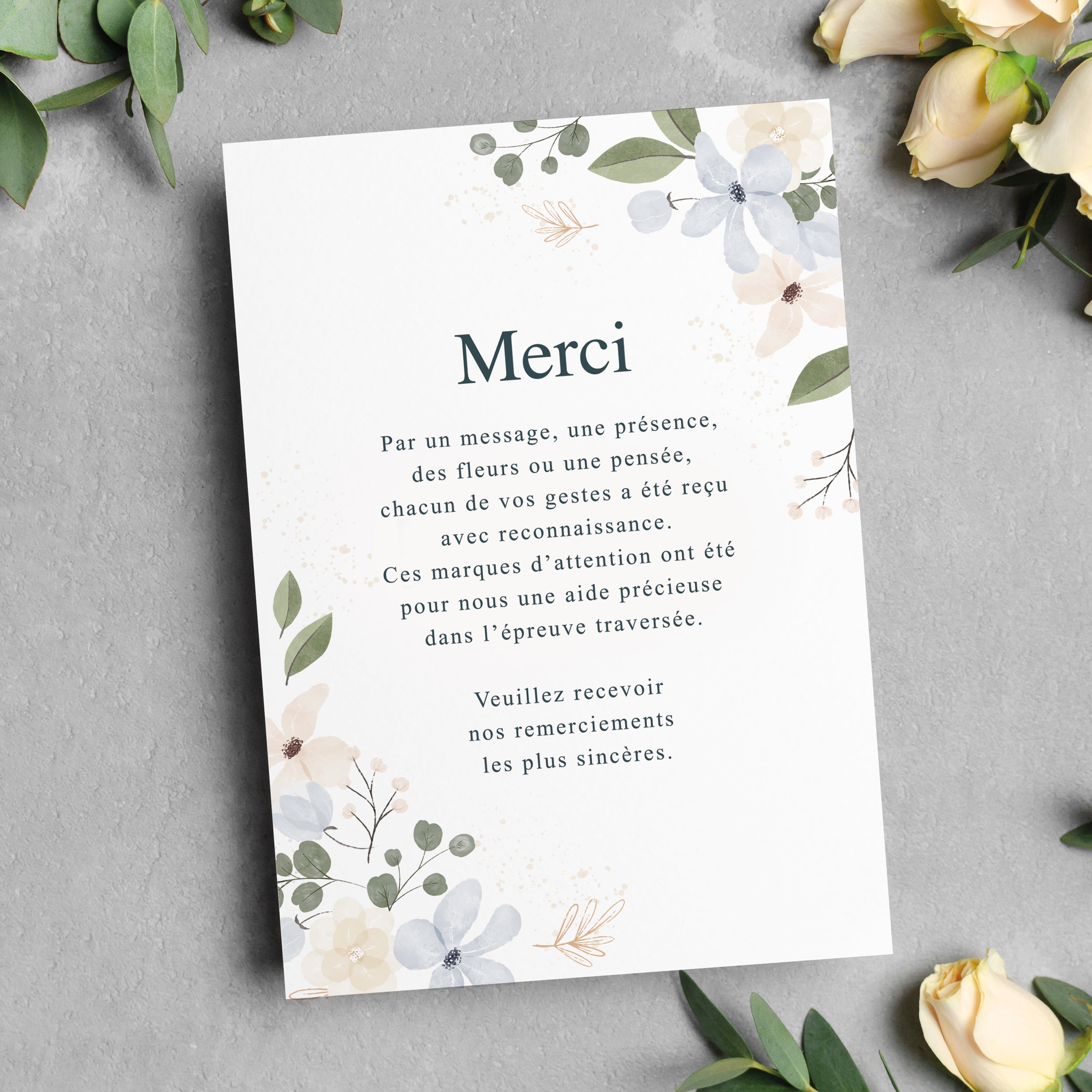 10 Cartes de Remerciement Deuil Fleurs