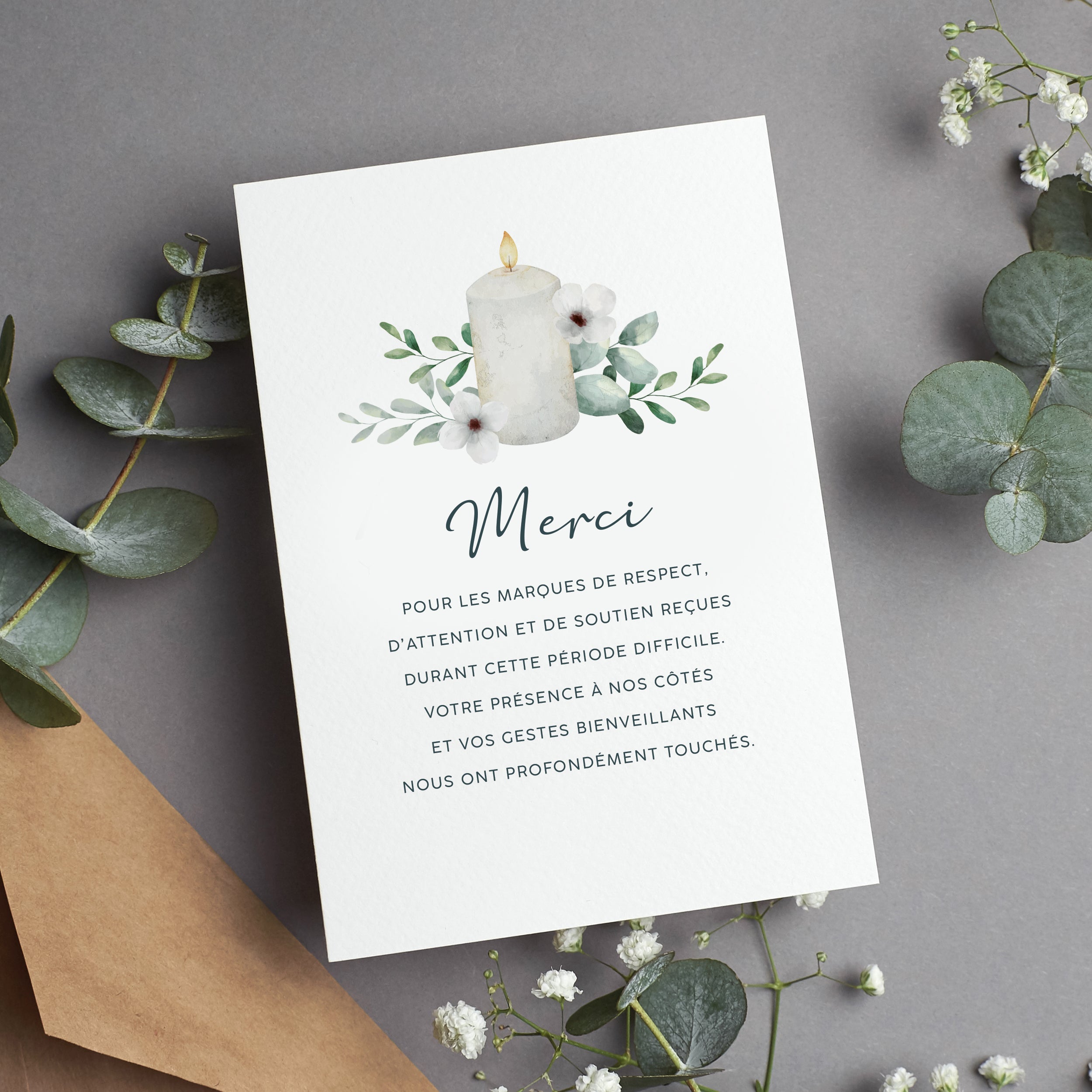 10 Cartes de Remerciement Deuil Bougie