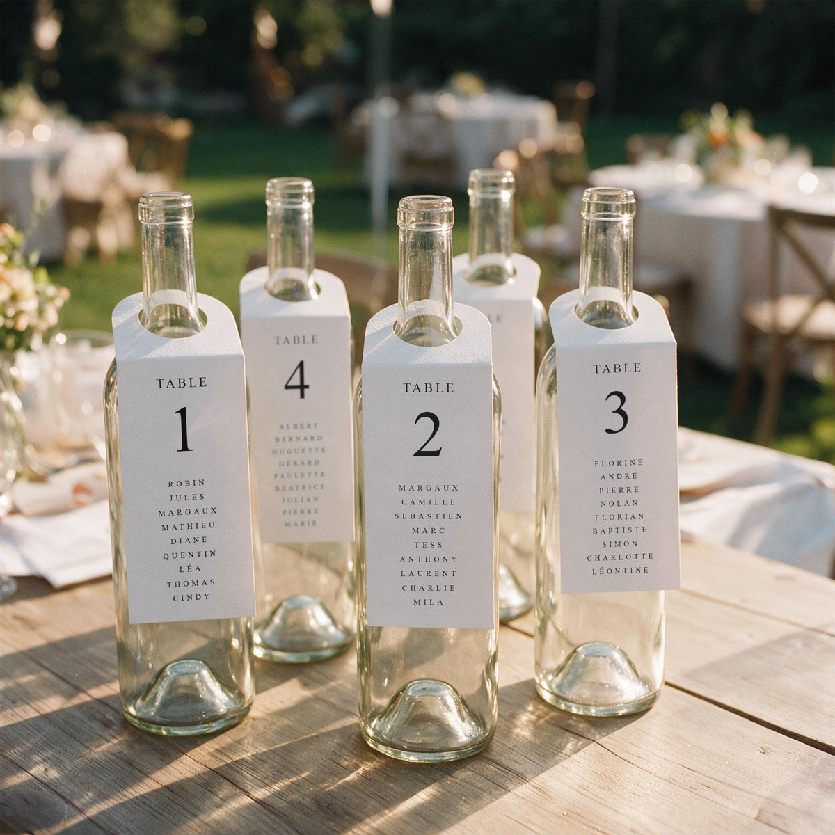 Plan de table mariage sur bouteilles personnalisé