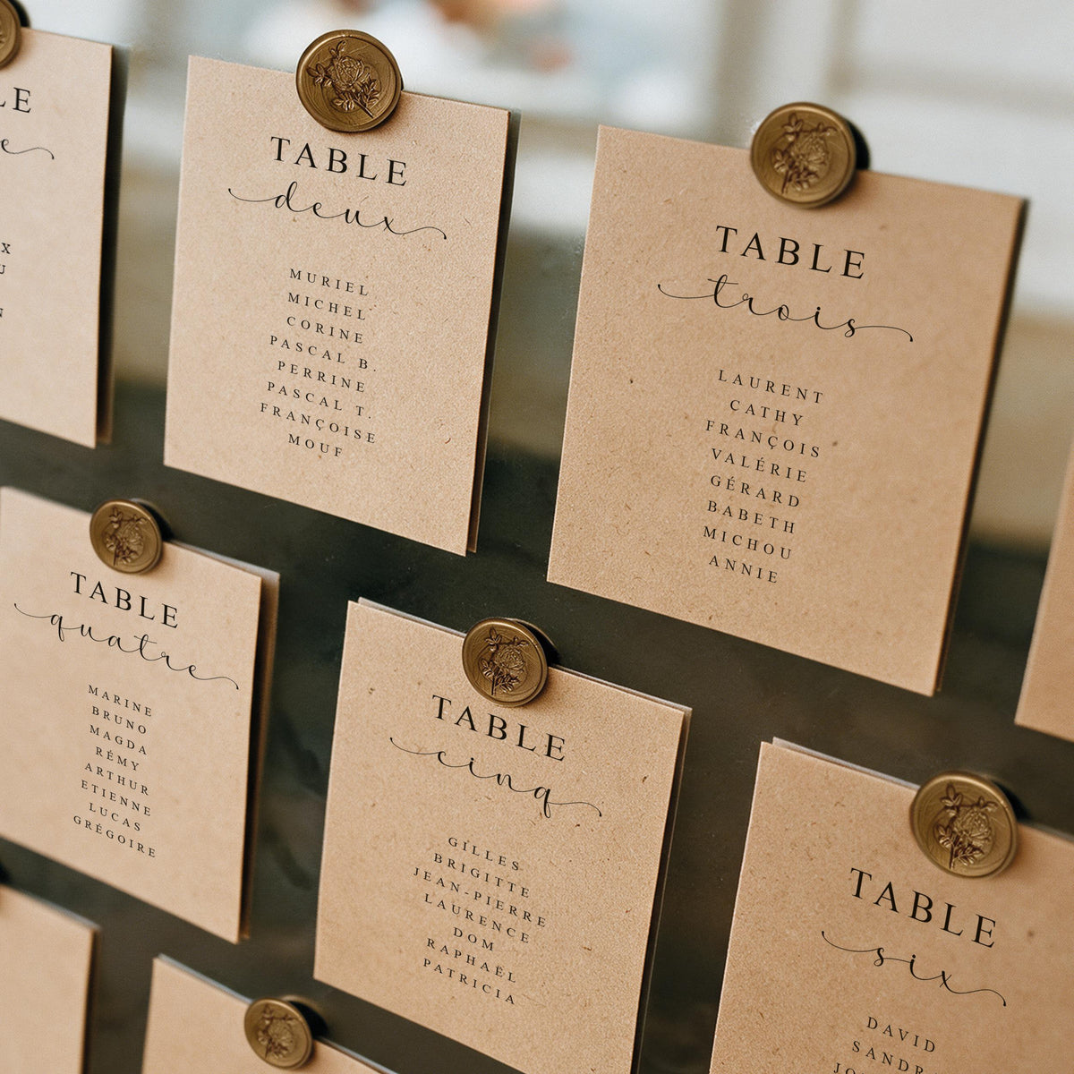 Cartes plan de table mariage kraft personnalisées