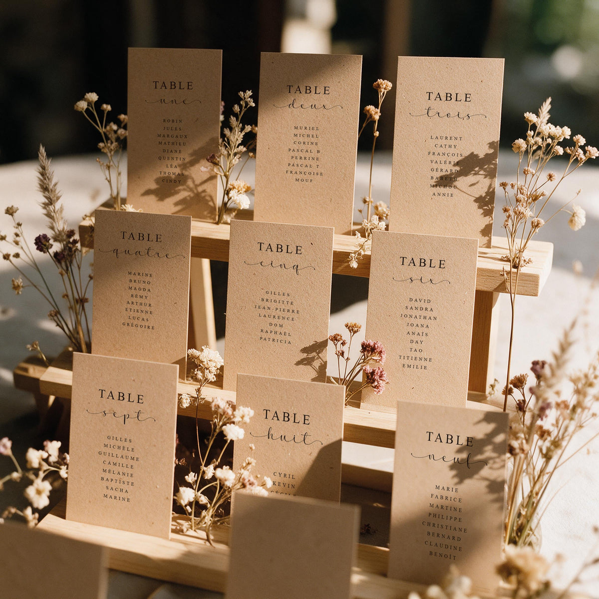 Cartes plan de table mariage kraft personnalisées