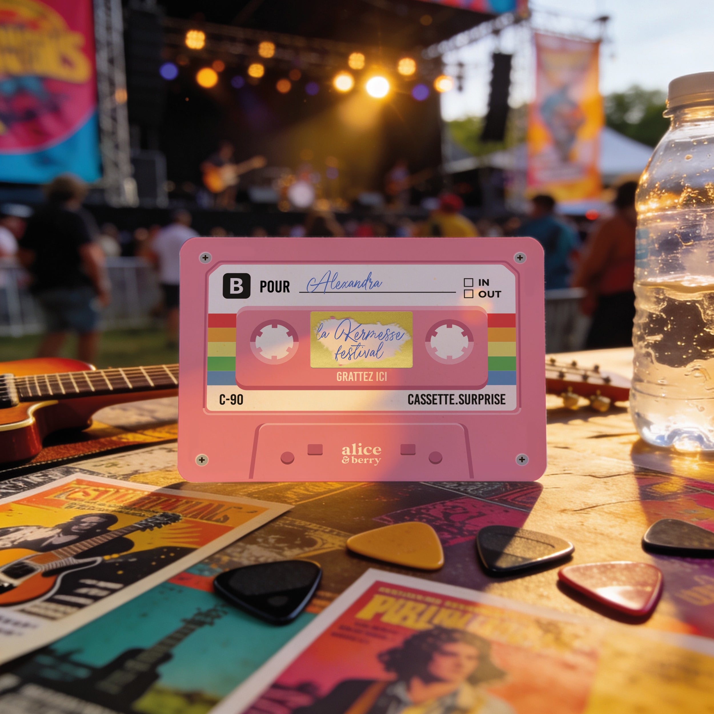 Carte à Gratter Cadeau | Surprise Personnalisable Cassette audio rétro - Rose