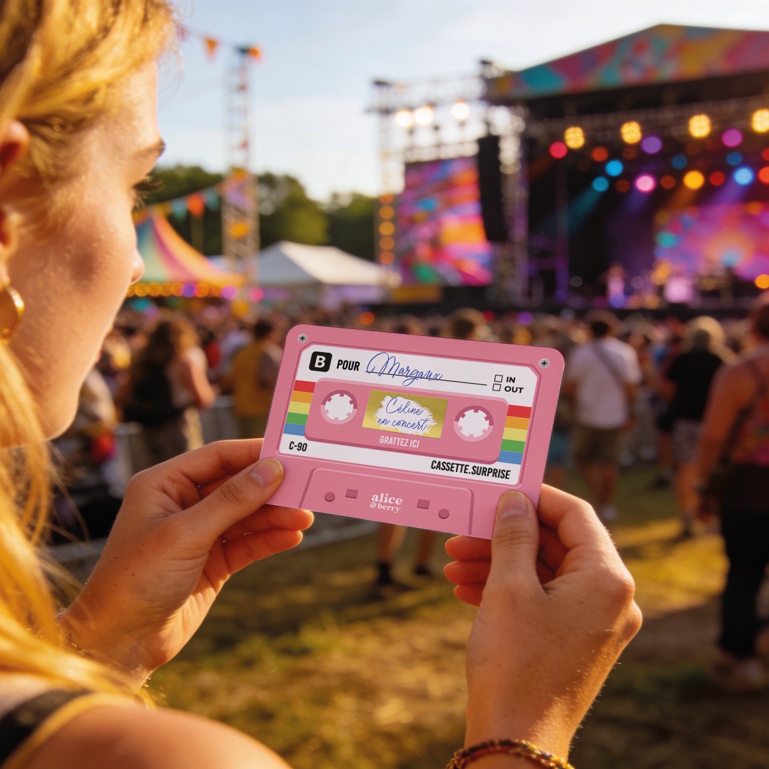 Carte à Gratter Cadeau | Surprise Personnalisable Cassette audio rétro - Rose
