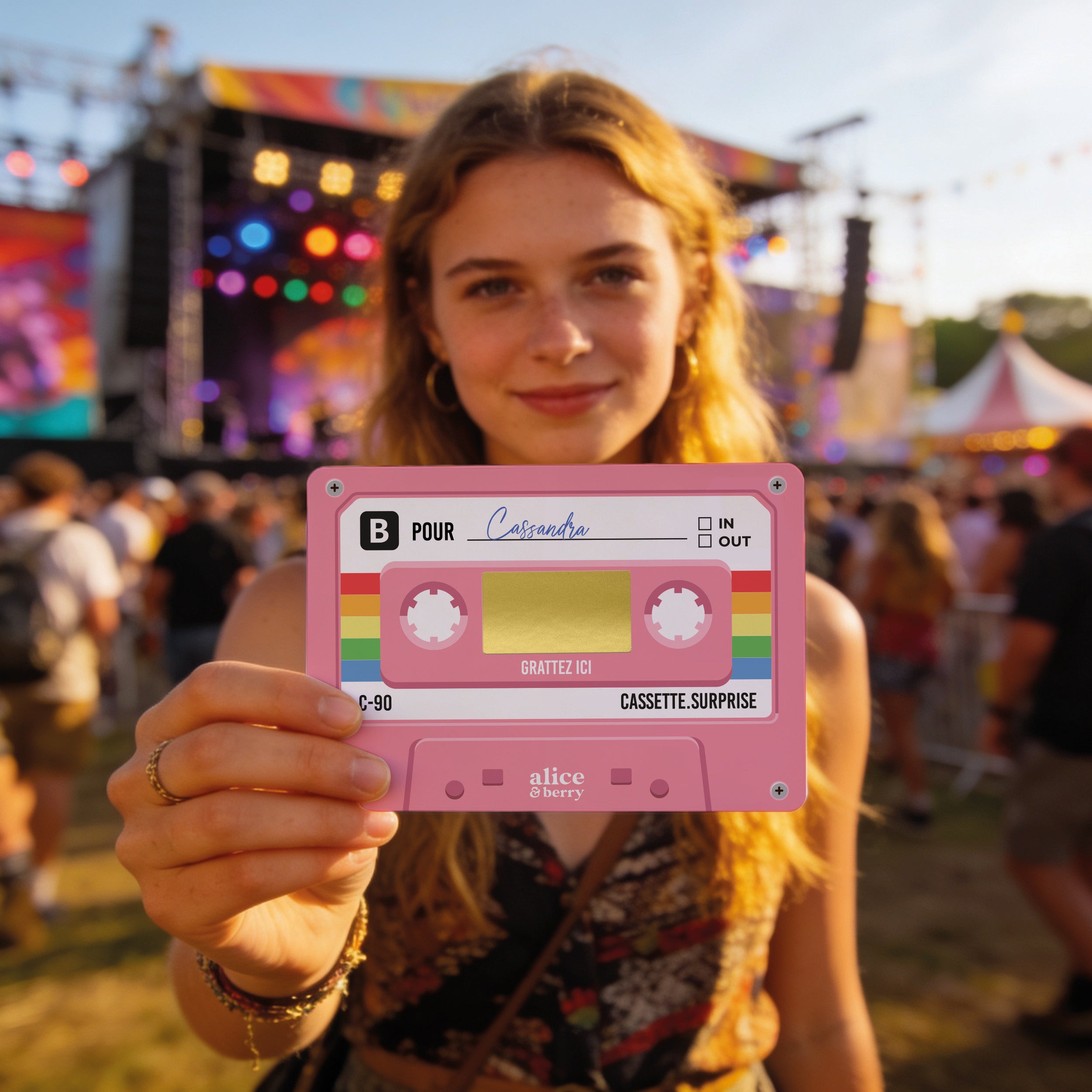 Carte à Gratter Cadeau | Surprise Personnalisable Cassette audio rétro - Rose
