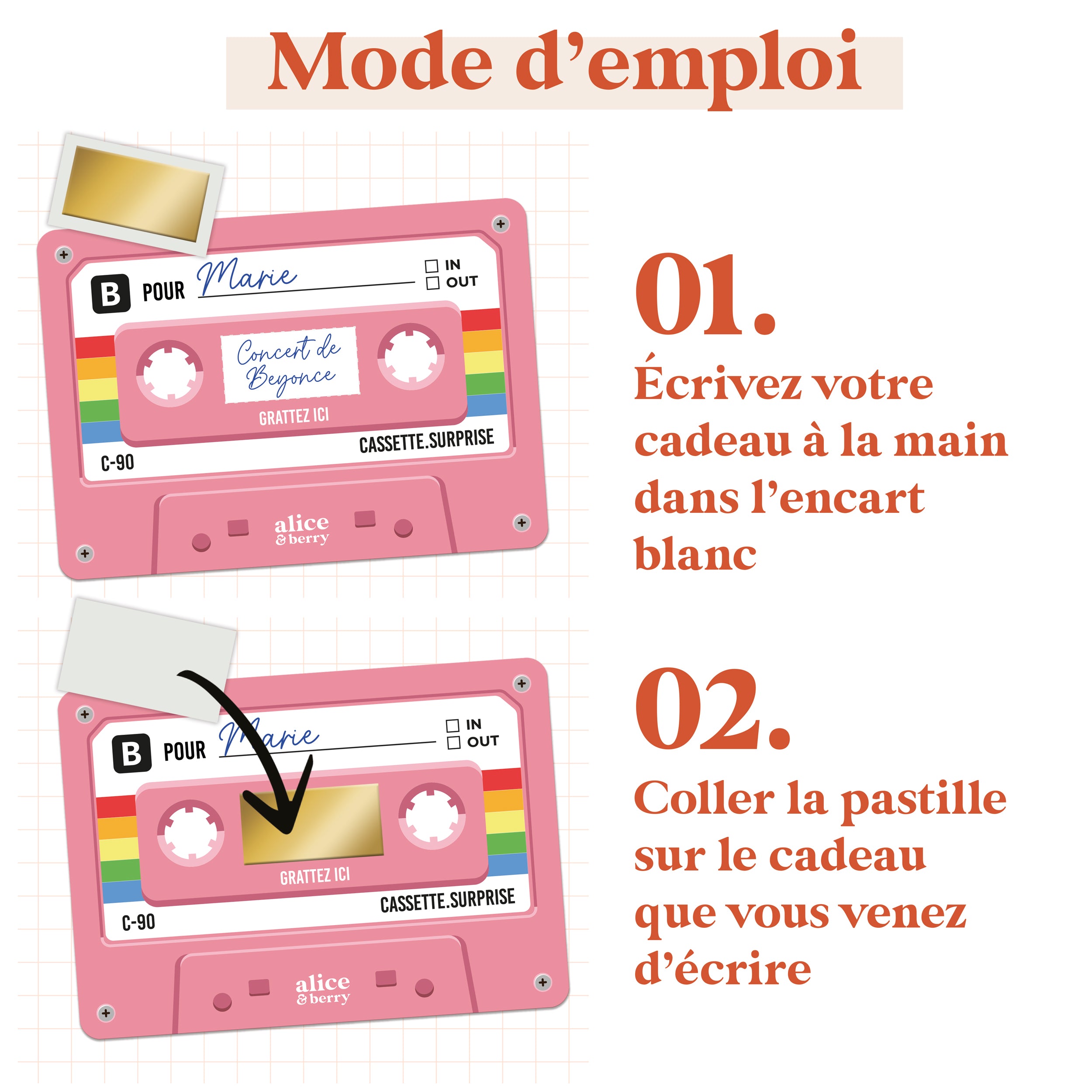 Carte à Gratter Cadeau | Surprise Personnalisable Cassette audio rétro - Rose