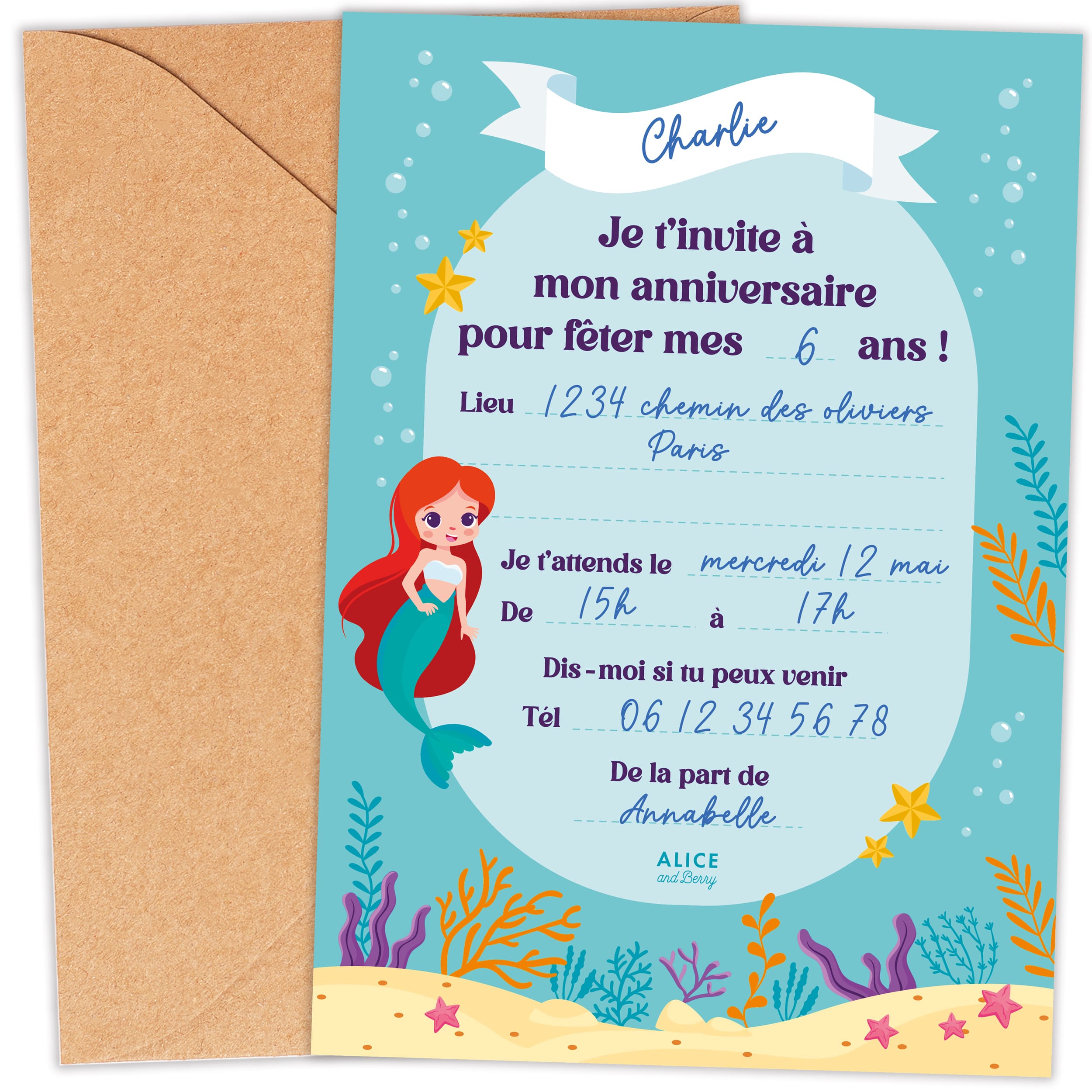 Invitations anniversaire enfant Sirène