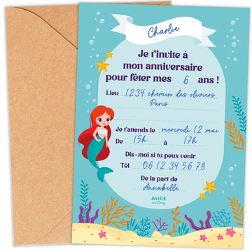 Invitations anniversaire enfant Sirène