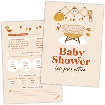 Cartes pronostics Baby Shower en français couleur Terracotta